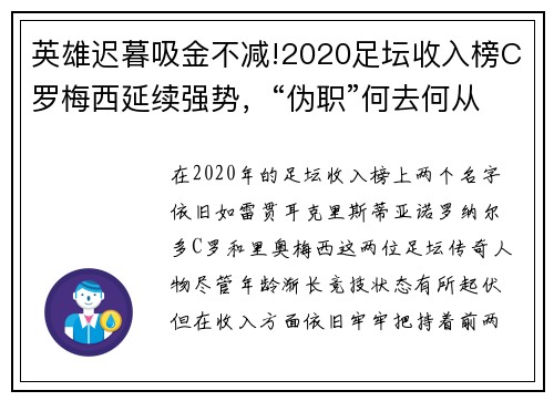 英雄迟暮吸金不减!2020足坛收入榜C罗梅西延续强势，“伪职”何去何从？